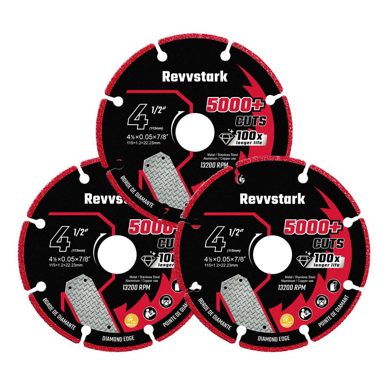 Revvstark 4 1/2 Cut Off Wheel Angle Grinder Cutting Disc, Diamond Cutting Wheel for Metal with 5000+ Cuts on Rebar, Steel, Iron and INOX, 4.5 Inch Cut Off Wheel Metal Cutting Blade with 7/8" Arbor - Image 1