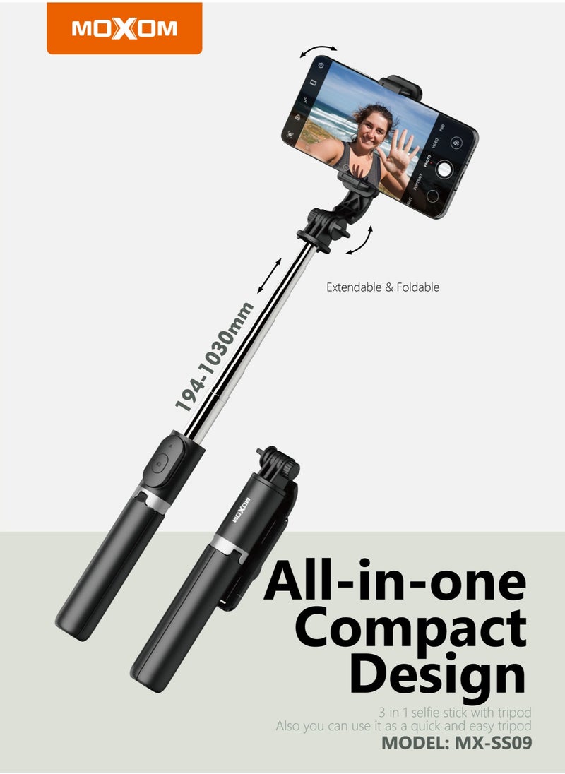 MOXOM - SS09 Portable Extendable and Foldable Wide Adjustable Selfie Stick - Image 1