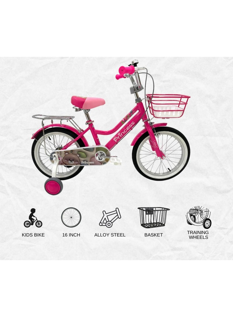 RALLY BICYCLE 16-Inch Kids Bike For Girls | 16-Inch Wheel Size| With Training Wheels |Chain Cover | Basket And Rear Seat | Dark Pink - Image 4