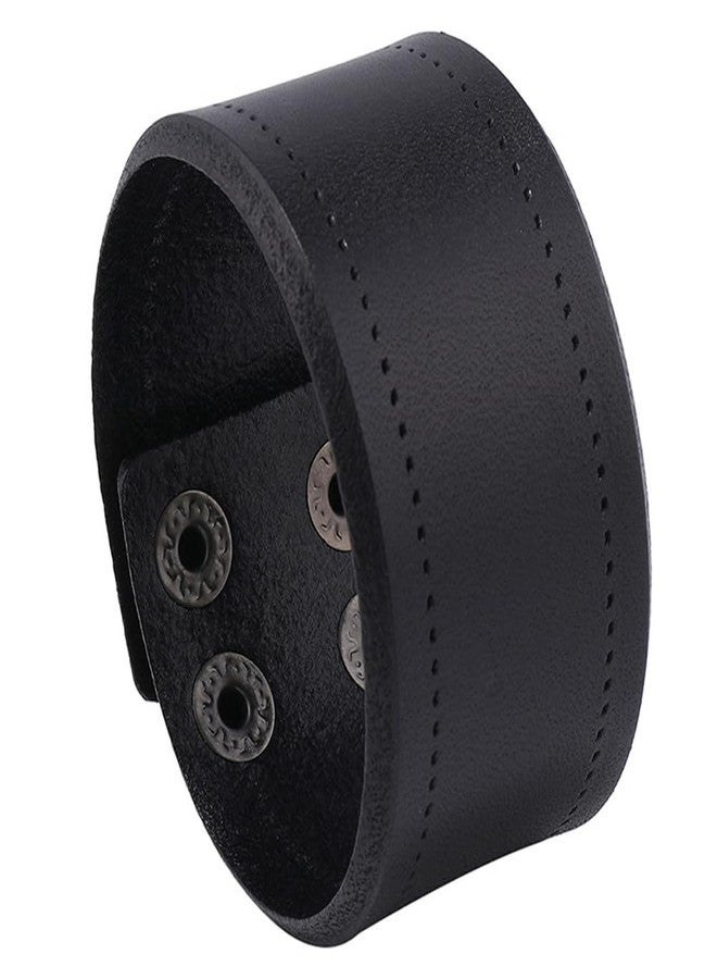 CALFOVERA Retro Black Genuine Leather Blank Cuff Bangle for Men Women Adjustable Wide Cowhide Cuff Bracelet Leather Handmade Wrap Wristband Arm Armor with Snap for Halloween Costume Party - Image 1