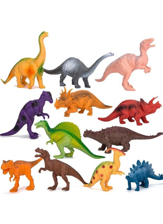 Kimicare - Kids Dinosaur Figures Toys 7 Inch Jumbo Plastic Dinosaur Playset Stem Educational Realistic Dinosaur Figurine For Boys Girls Toddlers Including Trex Stegosaurus Triceratops Monoclonius 12 Pack - Image 1