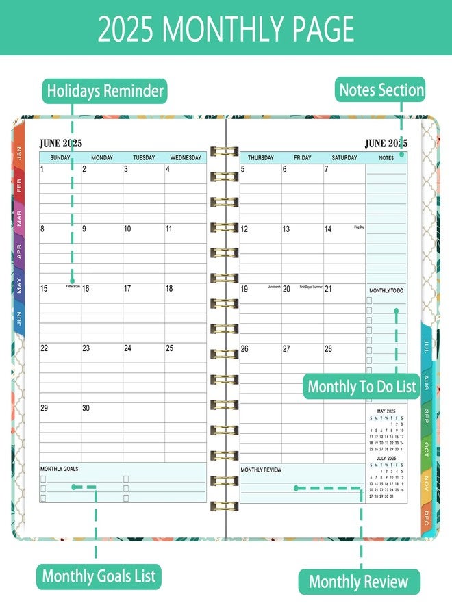 Feteulo 2025 Planner - 2025 Calendar/Planner Weekly and Monthly, JAN 2025 - DEC 2025, 6.3'' x 8.4'', Calendar 2025 Planner with Special Weekly Page, Green Ink Pages, Colorful Monthly Tabs, Back Pocket - Image 4