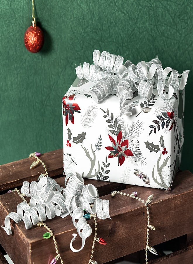 WRAPAHOLIC 6 Pcs Christmas Curly Bows - Silver Design Self-Adhesive Burst Bow, Perfect for Christmas, Birthday, Holiday, Party Favors Decorations - Image 4