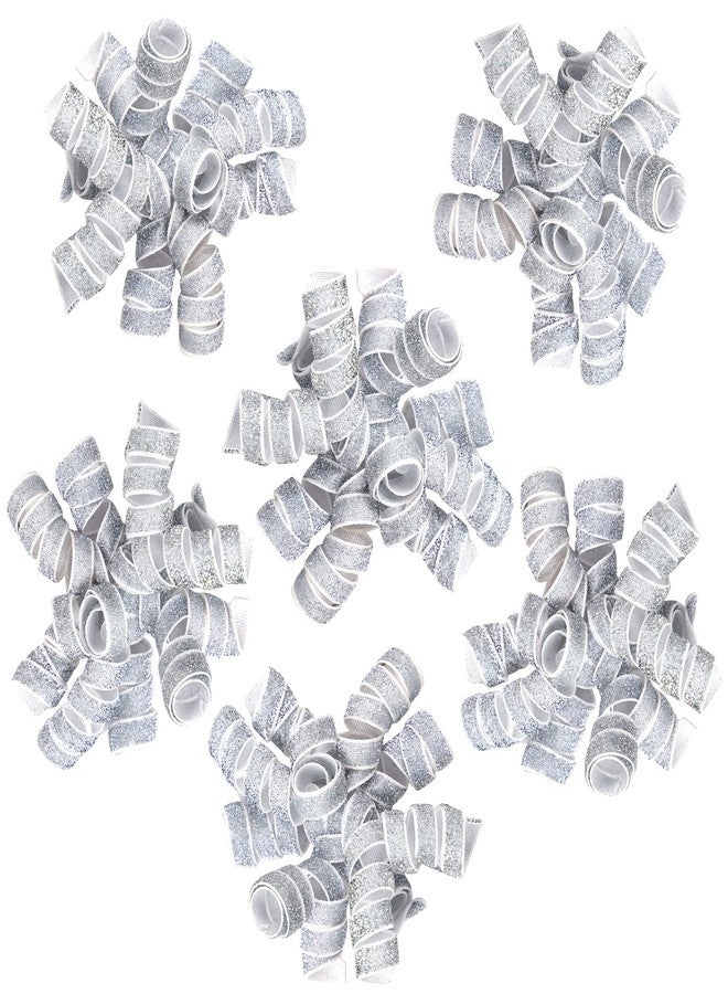 WRAPAHOLIC 6 Pcs Christmas Curly Bows - Silver Design Self-Adhesive Burst Bow, Perfect for Christmas, Birthday, Holiday, Party Favors Decorations - Image 1