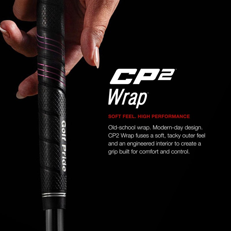 Golf Pride CP2 Wrap Golf Club Grip - Classic Wrap Grip with High-Tack Soft Rubber for Comfort & Control - Less Tension & More Power with Plus4 Technology - Standard - Black - Image 2