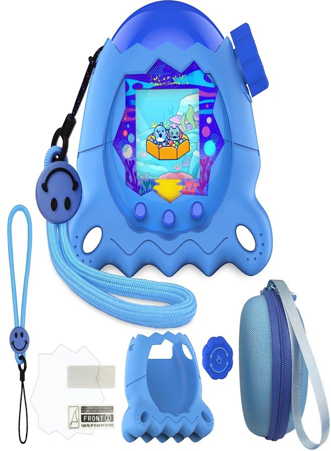 JCHPINE Hard Case and Silicone Cover for Tamagotchi Paradise Electronic Pet, Protective Cases for Tamagotchi Paradise with Screen Protector and Lanyard (Blue) - Image 1