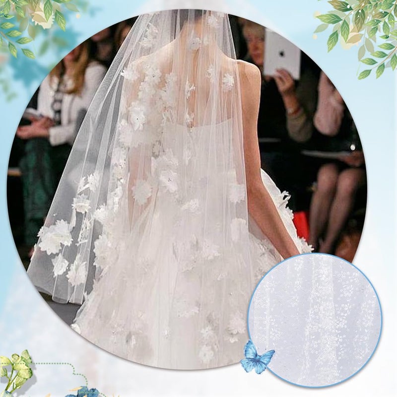 MAYJOYDIY 2 Yards White Flower Branch Embroidered Lace Fabric 59inch Floral Leaf Mesh Lace Trim Wedding Accessories Tulle for DIY Wedding Dresses Half Skirt Dress Curtains Background - Image 5