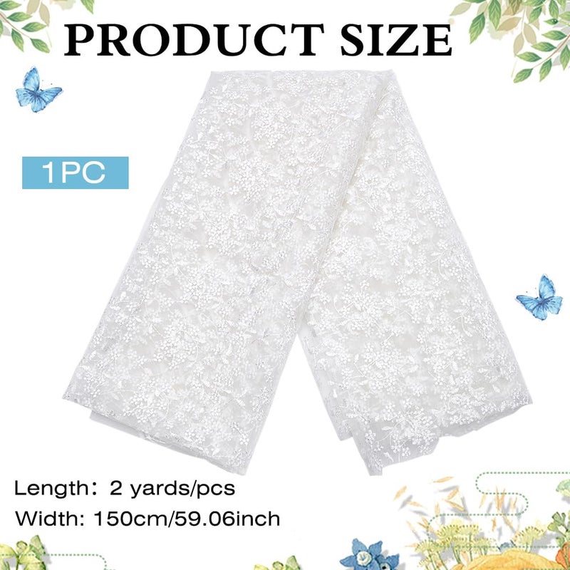 MAYJOYDIY 2 Yards White Flower Branch Embroidered Lace Fabric 59inch Floral Leaf Mesh Lace Trim Wedding Accessories Tulle for DIY Wedding Dresses Half Skirt Dress Curtains Background - Image 2
