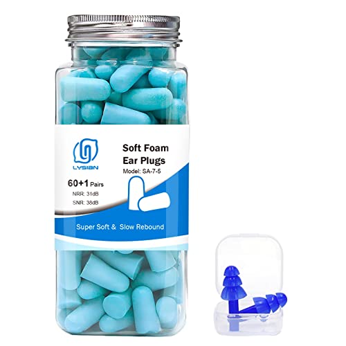 LYSIAN Ultra Soft Foam Earplugs for Sleep, 38dB SNR Noise Cancellation Ear Plugs Hearing Protection for Sleeping, Work, Travel & Loud Events - 60 pairs - Lake Blue - Image 1
