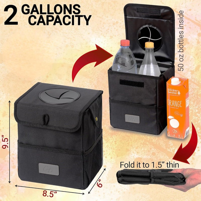Creathing Car Trash Can with Lid, Detachable Lining - 2 Gallon Black Garbage Bin for Car - Image 4