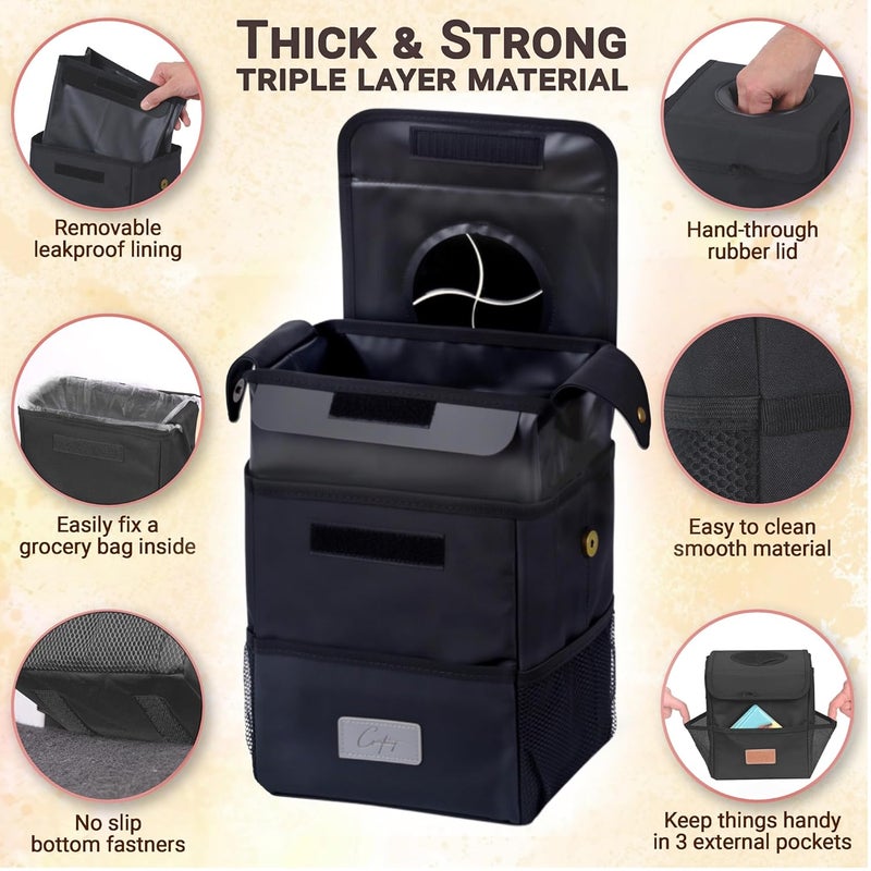 Creathing Car Trash Can with Lid, Detachable Lining - 2 Gallon Black Garbage Bin for Car - Image 3