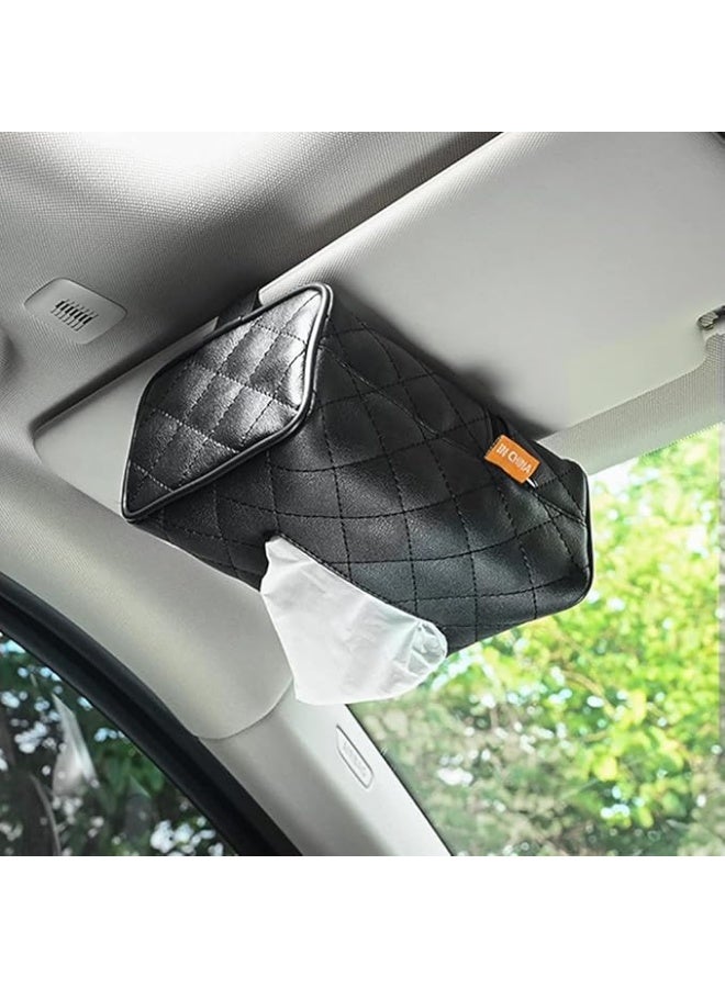 حامل مناديل جلدي للسيارة، علبة مناديل معلقة على مسند رأس المقعد الخلفي، منظم متعدد الاستخدامات للمناديل وورق المحارم، إكسسوار أنيق للسيارة - Image 2