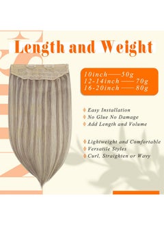 Fshine Invisible Wire Hair Extensions Secret Hairpieces Fish Wire Layered Hair Extensions Human Hair Ash Blonde 18 Highlight Blonde 613 Remy Wire Human Hair Extensions Removable Clip Ins 16 Inch 80G  - Image 2