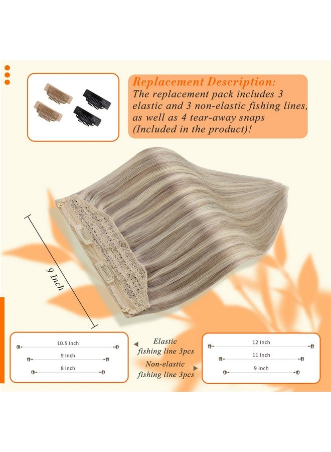 Fshine Invisible Wire Hair Extensions Secret Hairpieces Fish Wire Layered Hair Extensions Human Hair Ash Blonde 18 Highlight Blonde 613 Remy Wire Human Hair Extensions Removable Clip Ins 16 Inch 80G - Image 1