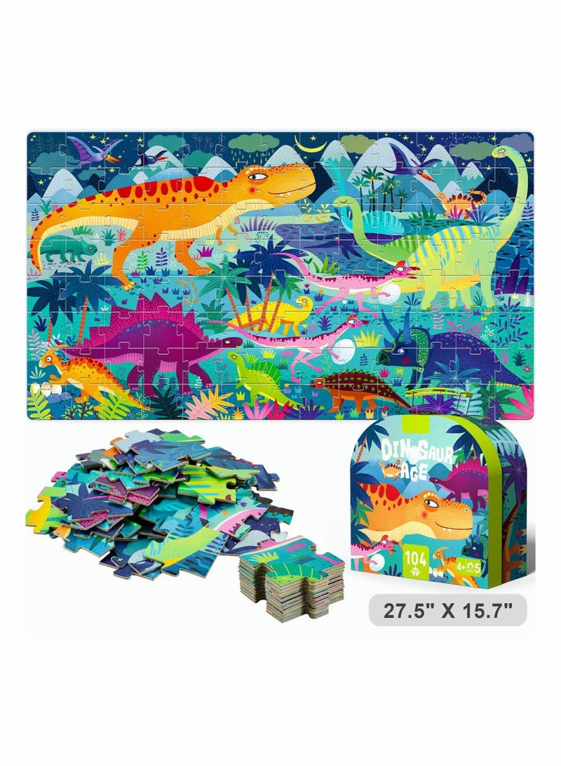 Y&D 27.5" X 15.7" Puzzles for Kids Ages 4-8, Preschool Learning & Education Toys, Jigsaw 6-10, Toddler Floor Puzzle Games with Storage Box (Dinosaur Age Puzzle) - Image 1