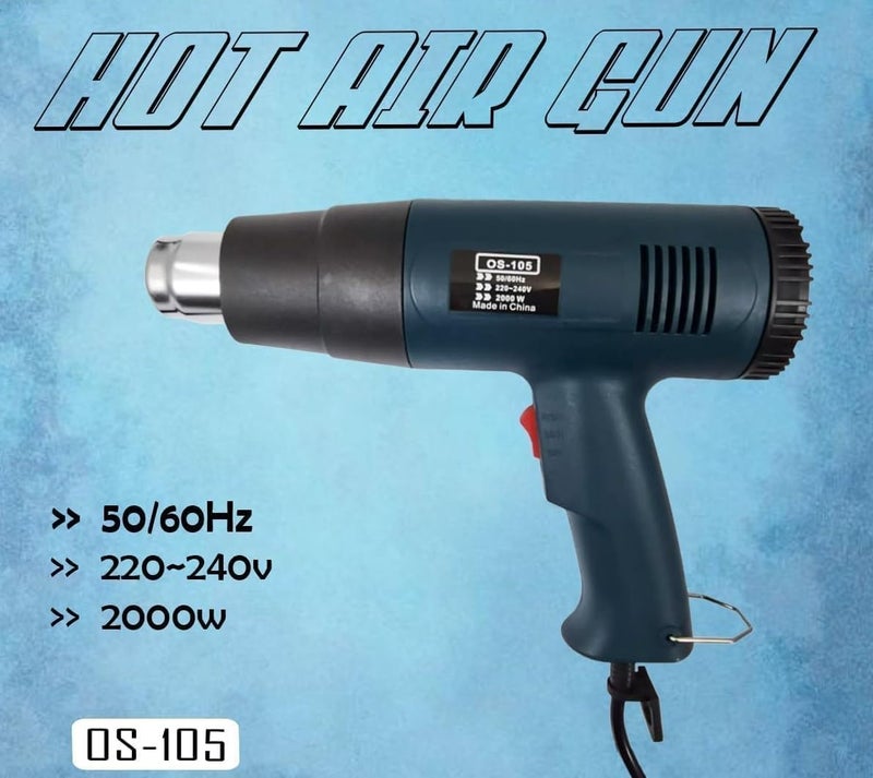 Heat Gun 2000W Multi-Purpose Heavy Duty Hot Air Gun Dual Temperature Air Gun Air Heating Gun 220-240V, 50/60Hz - Os-105 - Image 4