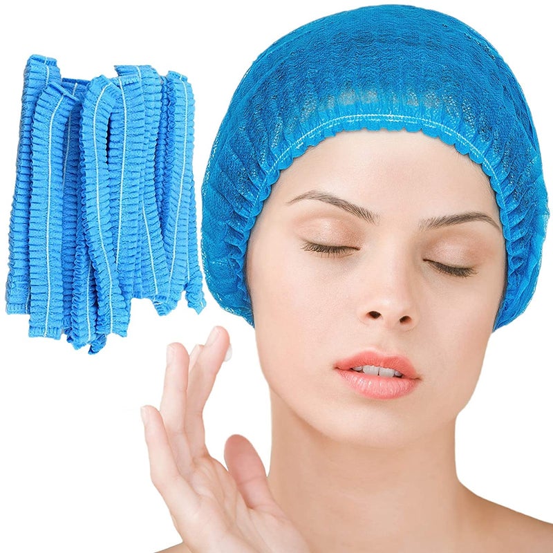 Disposable Bouffant Caps 100 Pcs21inches Hair Net Elastic Dust Cap for Food Service Kitchen Head Cover Blue