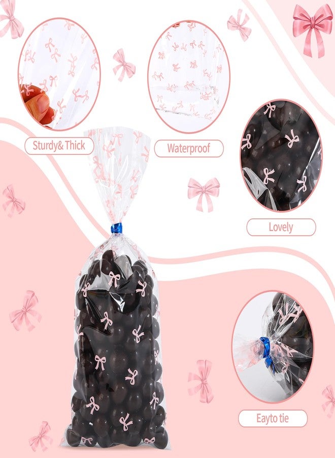 SOMIOCO Clear Cello Cellophane Treat Party Favor Bags Pink Candy Cookie Plastic gift Goodie Bags with Twist Tie for Birthday,Baby shower,Wedding,Party(Bow Pattern) 100 PCS 4X9 In - Image 3
