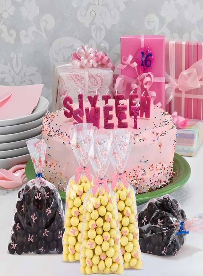 SOMIOCO Clear Cello Cellophane Treat Party Favor Bags Pink Candy Cookie Plastic gift Goodie Bags with Twist Tie for Birthday,Baby shower,Wedding,Party(Bow Pattern) 100 PCS 4X9 In - Image 5