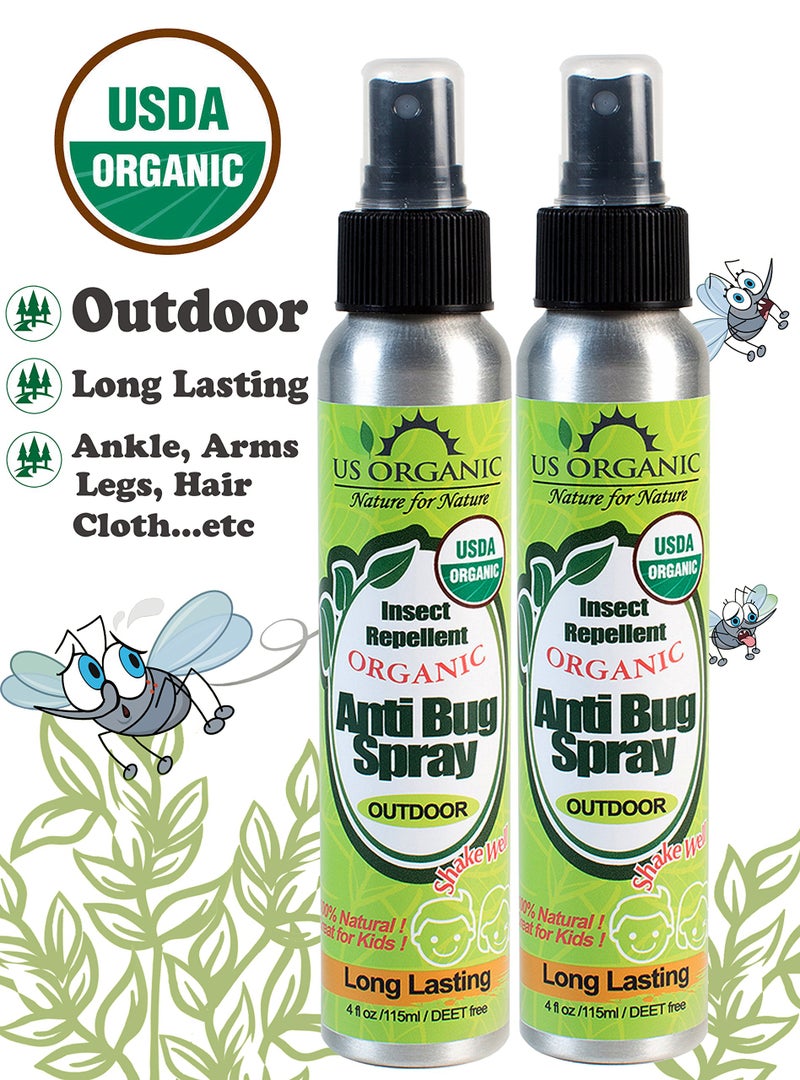 US Organic Mosquito Repellent Anti Bug Outdoor Pump Sprays, USDA Certification, Cruelty Free, Proven Results by Lab Testing, Deet-Free (4 oz - Value 2 Pack) - Image 3