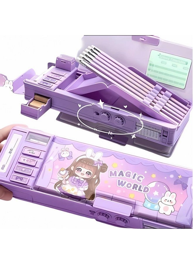 Storio Magical World Password Lock Double Sided Compass Box for Kids, Pencil Case for Boys & Girls, Aesthetic Stationary Items, Themed Pencil Case Return Gifts - Image 1