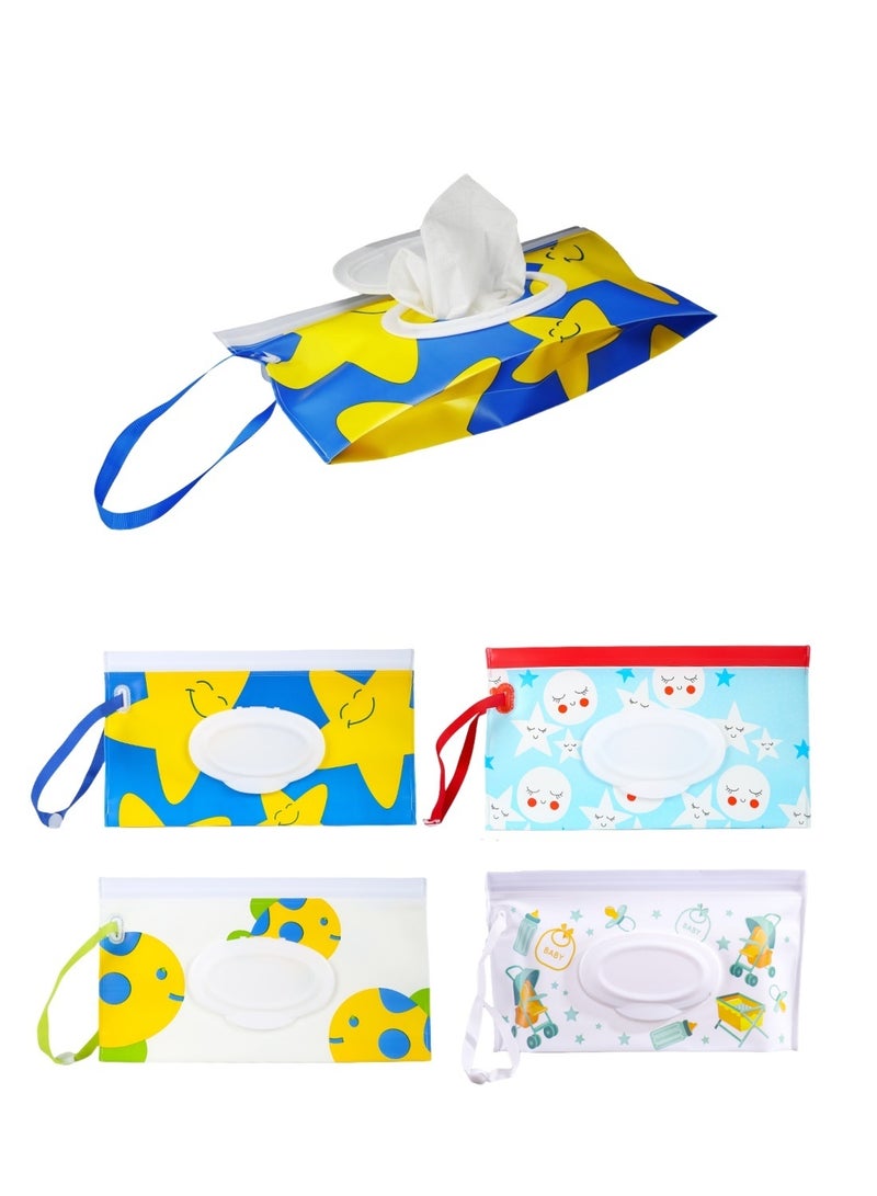 Mmmon 4 Pack Baby Wipes Container, Reusable Portable Wet Wipe Pouch, Wipe Dispenser Container, Baby Travel Wet Wipe Holder  - Image 1