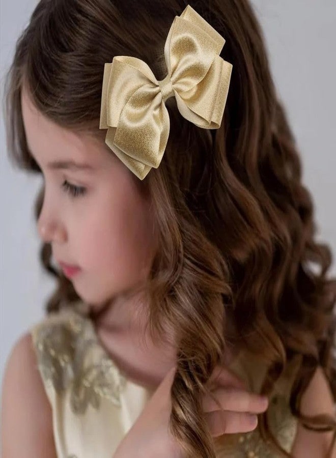 Cerun 2 Pcs Luxury 4.5-Inch Hair Bows Alligator Clips Delicate Satin Hair Accessories for Girls, Toddler, Kids and Women Birthday Wedding Christmas Occasions- Set of 2 (Gold) - Image 3