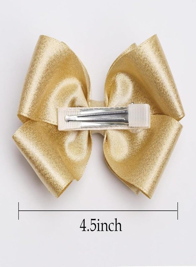 Cerun 2 Pcs Luxury 4.5-Inch Hair Bows Alligator Clips Delicate Satin Hair Accessories for Girls, Toddler, Kids and Women Birthday Wedding Christmas Occasions- Set of 2 (Gold) - Image 4