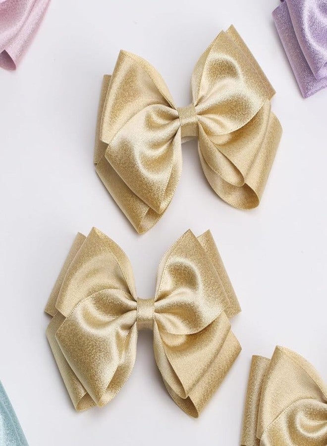 Cerun 2 Pcs Luxury 4.5-Inch Hair Bows Alligator Clips Delicate Satin Hair Accessories for Girls, Toddler, Kids and Women Birthday Wedding Christmas Occasions- Set of 2 (Gold) - Image 5