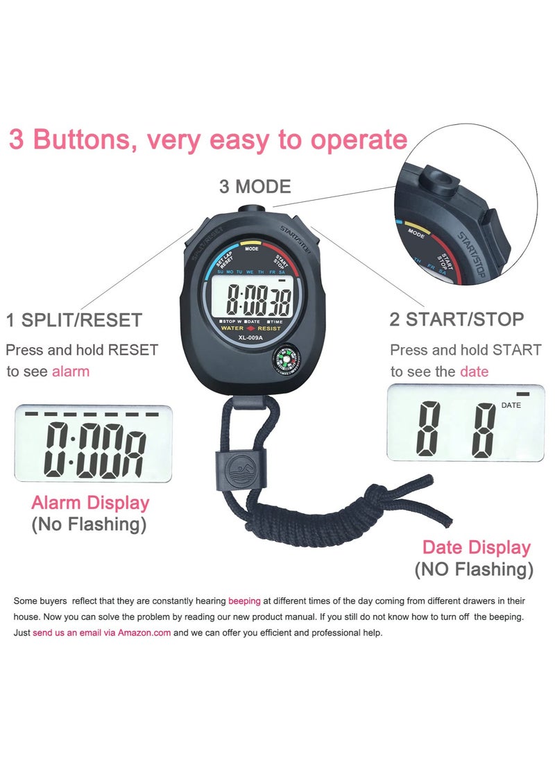 SYOSI Digital Stopwatch, Large Lcd Screen Handheld Count Up Timer With Time Calendar Clock Function, Suitable For Sports Coaches Fitness Coaches And Referees  - Image 2