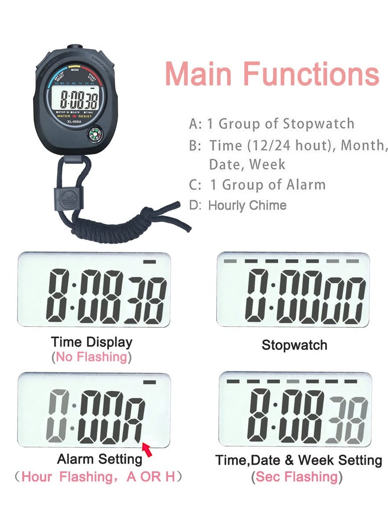 SYOSI Digital Stopwatch, Large Lcd Screen Handheld Count Up Timer With Time Calendar Clock Function, Suitable For Sports Coaches Fitness Coaches And Referees  - Image 3