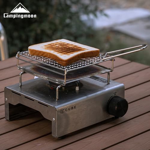 camping moon محماص خبز التخييم Campingmoon قابل للطي موقد تخييم محماص غاز نار شواية BBQ محمولة من الفولاذ المقاوم للصدأ 304 مع شوكة شبكية مضادة للحروق - Image 2