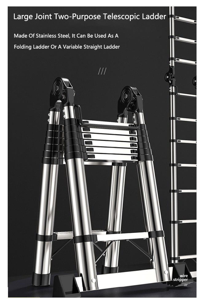 OASIS DESERT The Multi-Functional Stainless Steel Telescopic Ladder Is Foldable And Comes With A Portable And Compact Anti-Slip Device. It Is Suitable For Indoor Or Outdoor Use (1.7m + 1.7m = 3.4m) - Image 4