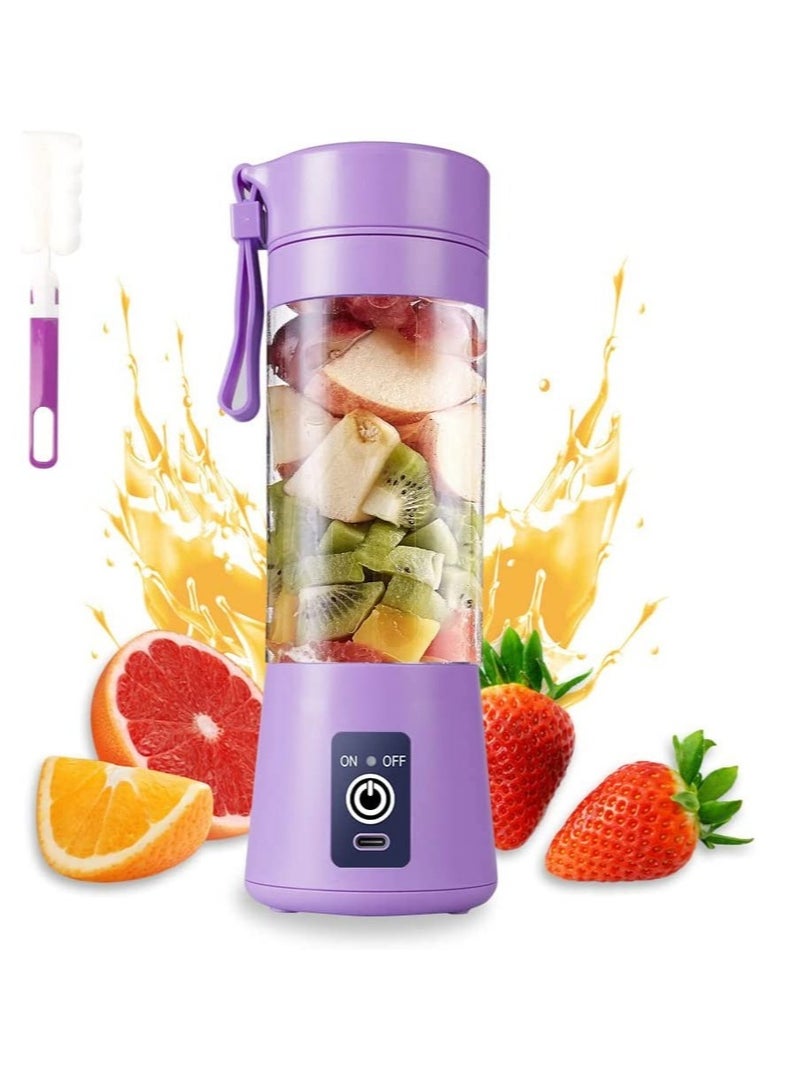 ELTRAZONE كوب خلاط محمول، خلاط عصير كهربائي USB، صغير للشيك والمشروبات، عصير، 380 مل، ستة شفرات للخلط الرائع، بنفسجي فاتح - Image 1