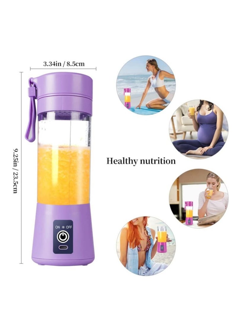 ELTRAZONE كوب خلاط محمول، خلاط عصير كهربائي USB، صغير للشيك والمشروبات، عصير، 380 مل، ستة شفرات للخلط الرائع، بنفسجي فاتح - Image 3