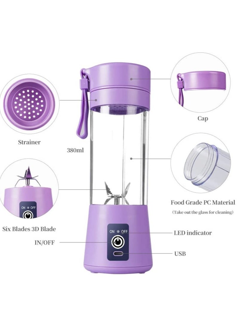 ELTRAZONE كوب خلاط محمول، خلاط عصير كهربائي USB، صغير للشيك والمشروبات، عصير، 380 مل، ستة شفرات للخلط الرائع، بنفسجي فاتح - Image 4