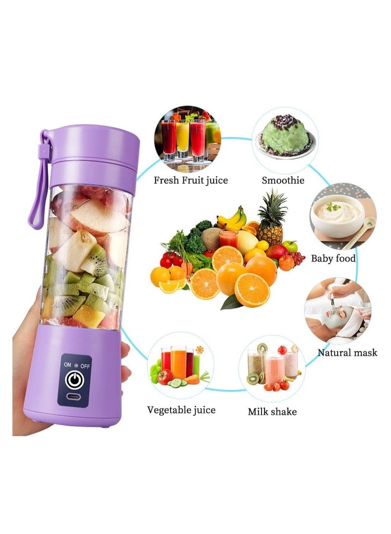 ELTRAZONE كوب خلاط محمول، خلاط عصير كهربائي USB، صغير للشيك والمشروبات، عصير، 380 مل، ستة شفرات للخلط الرائع، بنفسجي فاتح - Image 2