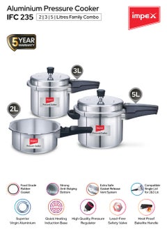 Impex Aluminium Pressure Cooker Combo With Outer Lid 2L,3L,5L Induction and Gas Stove Compatible, 2 Liter 3 Liter Common lid, Separate Lid for 5 Liter, Silver  - Image 3