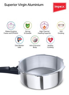 Impex Aluminium Pressure Cooker Combo With Outer Lid 2L,3L,5L Induction and Gas Stove Compatible, 2 Liter 3 Liter Common lid, Separate Lid for 5 Liter, Silver  - Image 4