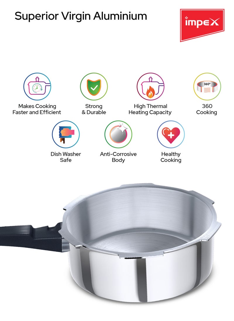 Impex Aluminium Pressure Cooker Combo With Outer Lid 2L,3L,5L Induction and Gas Stove Compatible, 2 Liter 3 Liter Common lid, Separate Lid for 5 Liter, Silver  - Image 4