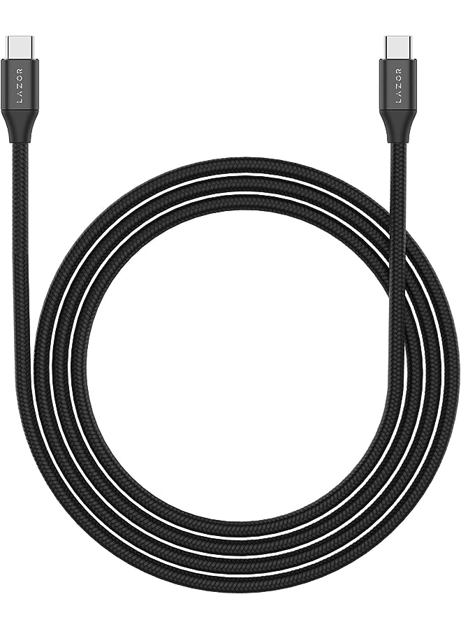 LAZOR Swift Premium Nylon Braided And Fast Charging Cable Type-C To Type-C With Pd60W With Super Strong Kevlar Material, Ct29 Black- 3M - Image 1