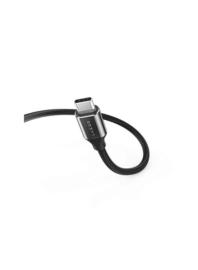 LAZOR Swift Premium Nylon Braided And Fast Charging Cable Type-C To Type-C With Pd60W With Super Strong Kevlar Material, Ct29 Black- 3M - Image 2