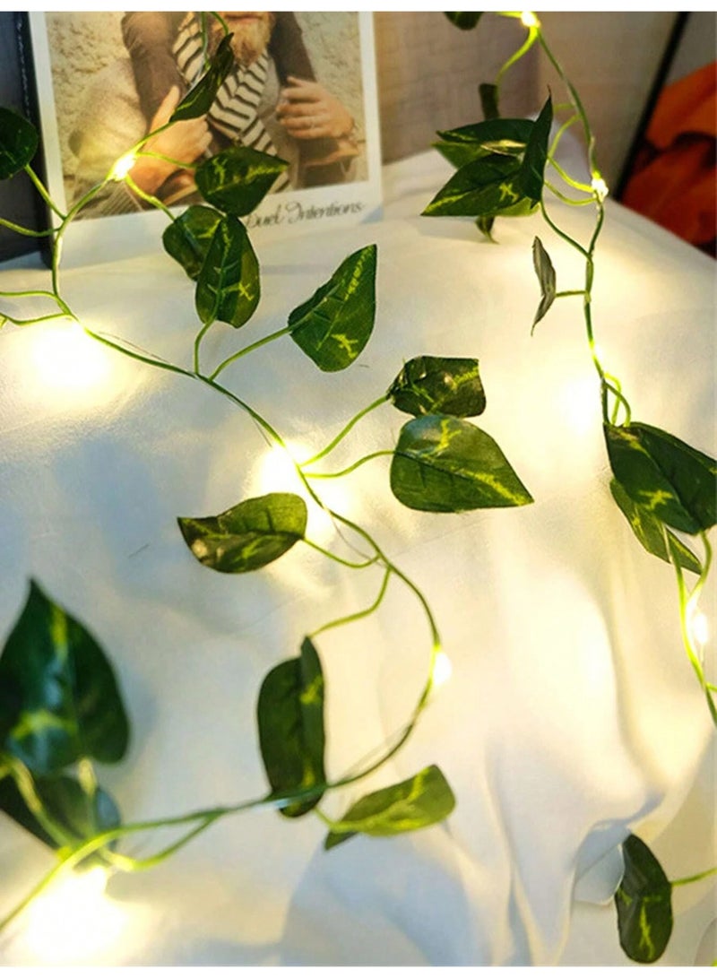 سلسلة أضواء على شكل أوراق عنب صناعية 2م/5م – أوراق خضراء واقعية بسلك نحاسي مرن وإضاءة دافئة، تعمل بالبطارية | زينة أنيقة للجدران، الغرف، الشرفات، حفلات الزفاف والربيع – تصميم قابل للتشكيل، أجواء رومانسية، بدون الحاجة إلى الكهرباء (البطاريات غير مشمولة) - Image 5