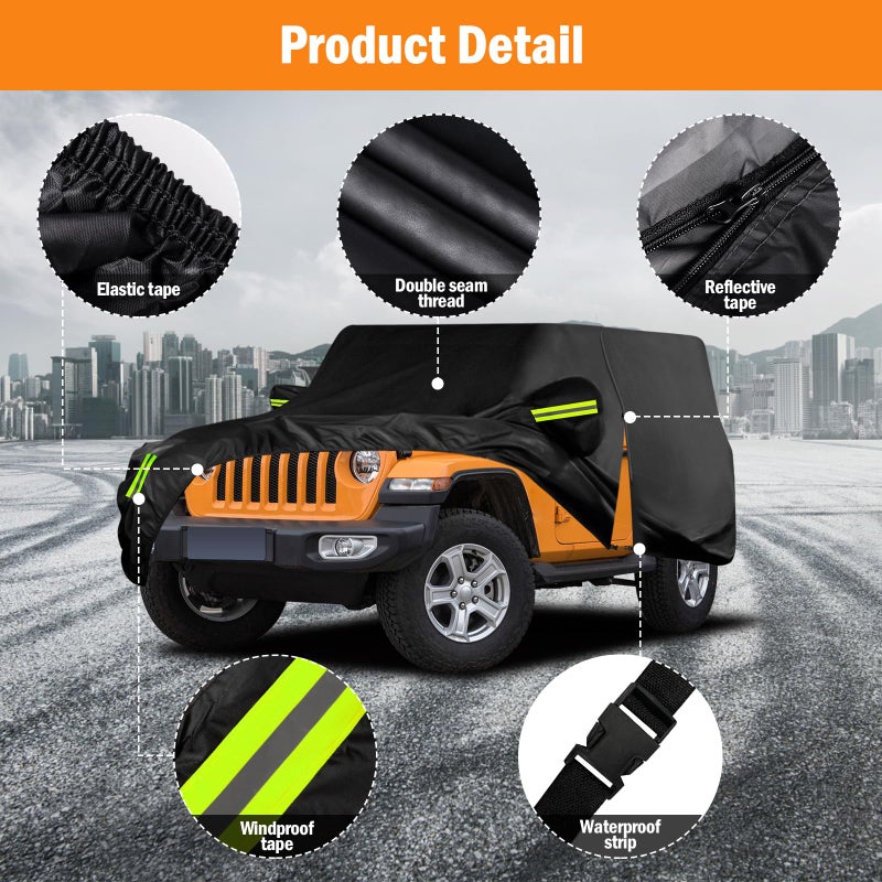 Migaven Waterproof Car Cover for Jeep Wrangler 2 Door 1987-2025 JK JL CJ YJ TJ Outdoor Sun Rain Snow Hail Protection with Driver Door Zipper - Image 2