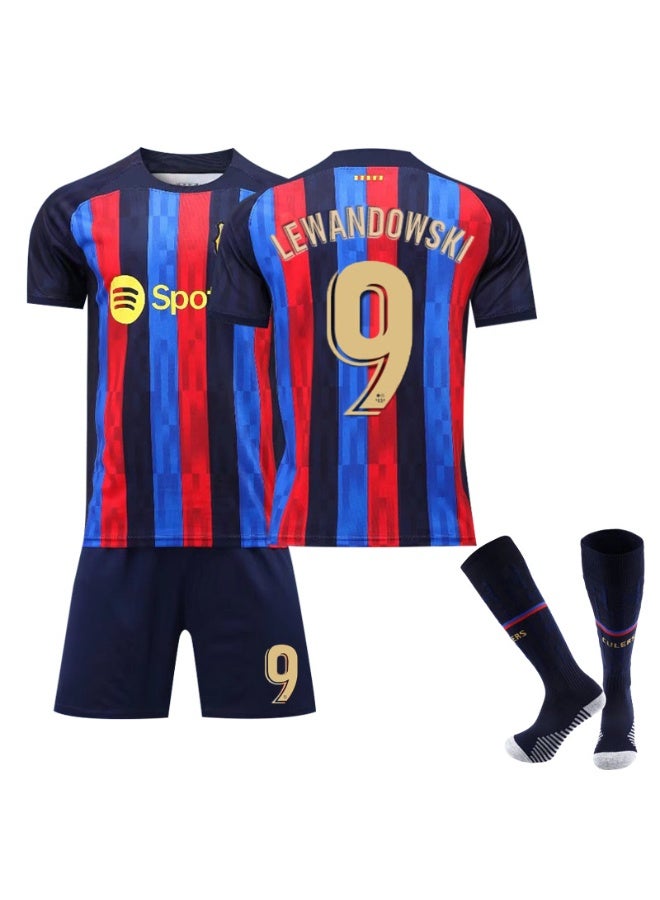 اف سي برشلونة 2022-2023 موسم كرة القدم رياضية #9 ليفاندوفسكي كرة القدم جيرسي السراويل الجوارب مجموعة الأطفال حجم والكبار حجم الهدايا للجماهير والأصدقاء - Image 1
