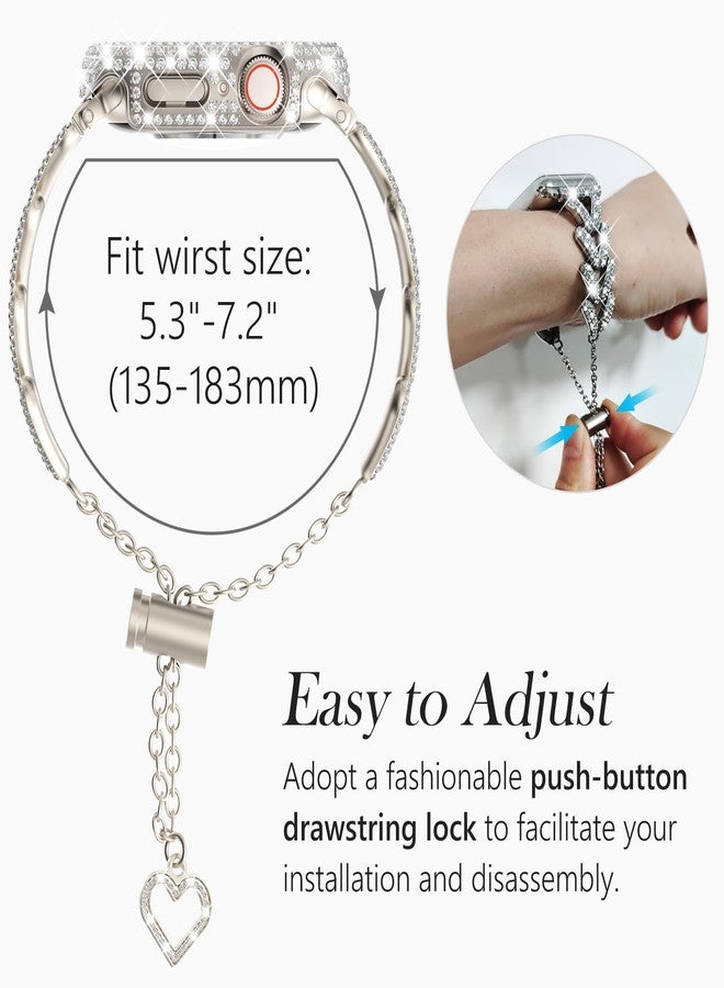 WINGLE Bling Band and Case for Apple Watch Band Series 11 10 46mm Women, Luxury Sparkle Rhinestone Crystal Metal Band Designer Chain Bracelet with Diamond Screen Protector Case, 46 mm Starlight - Image 5