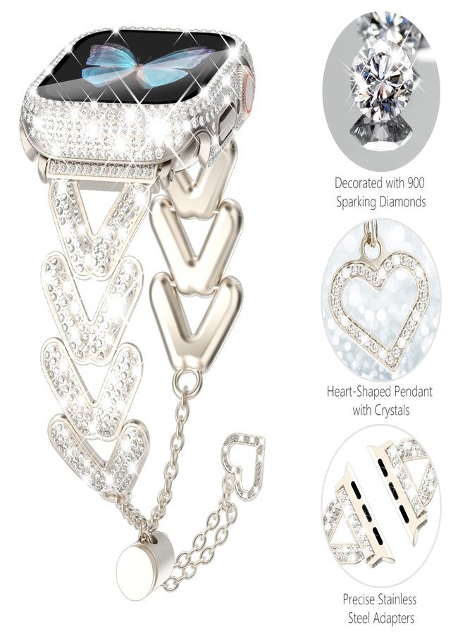 WINGLE Bling Band and Case for Apple Watch Band Series 11 10 46mm Women, Luxury Sparkle Rhinestone Crystal Metal Band Designer Chain Bracelet with Diamond Screen Protector Case, 46 mm Starlight - Image 3