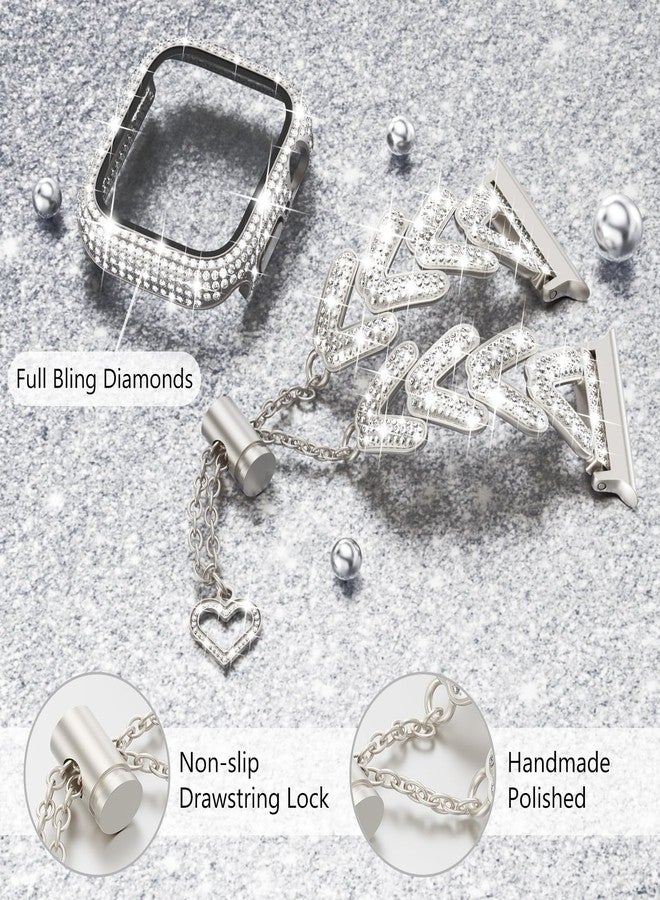 WINGLE Bling Band and Case for Apple Watch Band Series 11 10 46mm Women, Luxury Sparkle Rhinestone Crystal Metal Band Designer Chain Bracelet with Diamond Screen Protector Case, 46 mm Starlight - Image 4