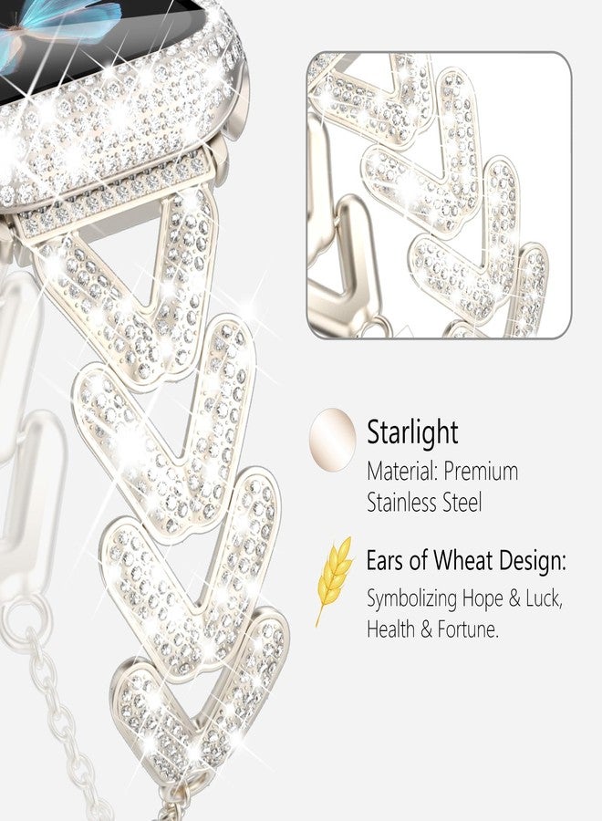 WINGLE Bling Band and Case for Apple Watch Band Series 11 10 46mm Women, Luxury Sparkle Rhinestone Crystal Metal Band Designer Chain Bracelet with Diamond Screen Protector Case, 46 mm Starlight - Image 2