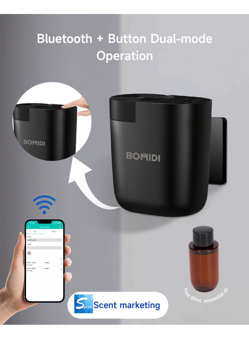 BOMIDI Waterless Aromatherapy Diffuser Nebulizer – 60 mL Essential Oil Diffuser for Home, Office, Spa, Yoga, Bedroom | USB & Bluetooth App Control | Venturi Air Pump, 3‑Speed Mist Modes, Ultra‑Quiet (< 41 dB), AD01-Black  - Image 5